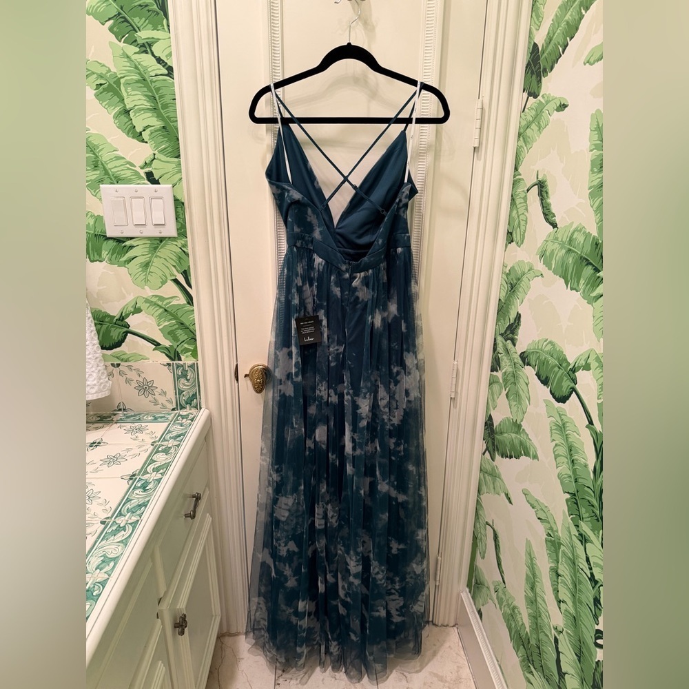 NWT Lulus Elegant Moments tye dye Tulle mesh open slit maxi dress Size M - Picture 8 of 10